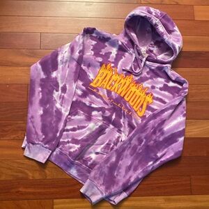 Backwoods Distressed Tie Dye Black Flame Hoodie size Medium